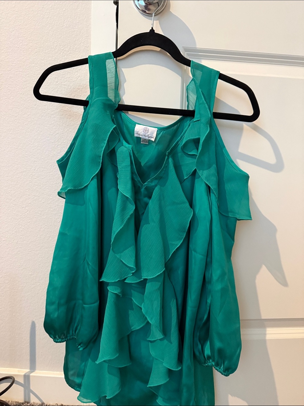 Women's Teal Ruffle Cold-Shoulder Blouse